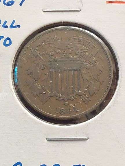 1864 SMALL DATE 2-CENT COPPER RARE VF