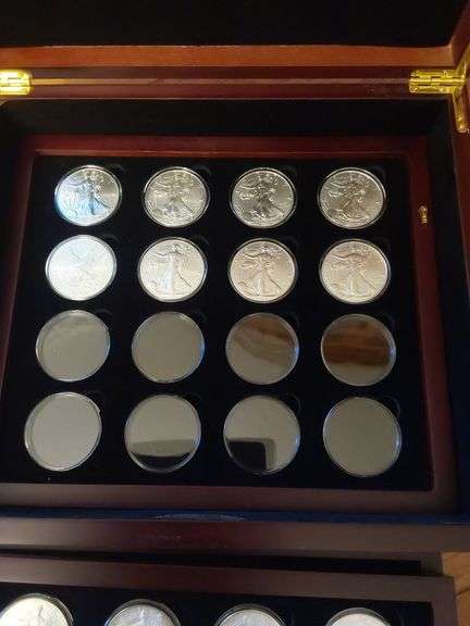 COMPLETE SET SILVER EAGLES 1986-2024 IN NICE WOOD DISPLAY BOX