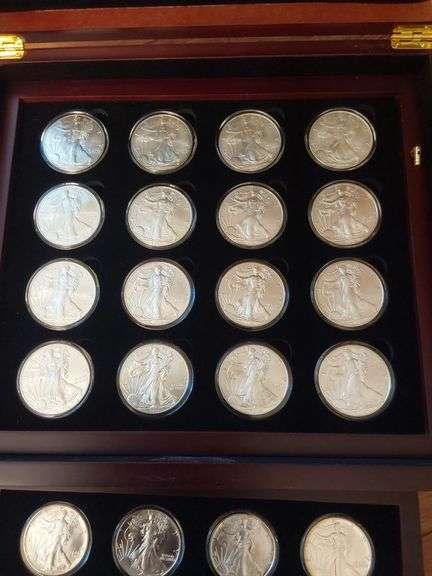 COMPLETE SET SILVER EAGLES 1986-2024 IN NICE WOOD DISPLAY BOX