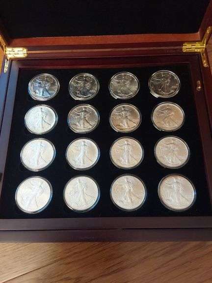 COMPLETE SET SILVER EAGLES 1986-2024 IN NICE WOOD DISPLAY BOX