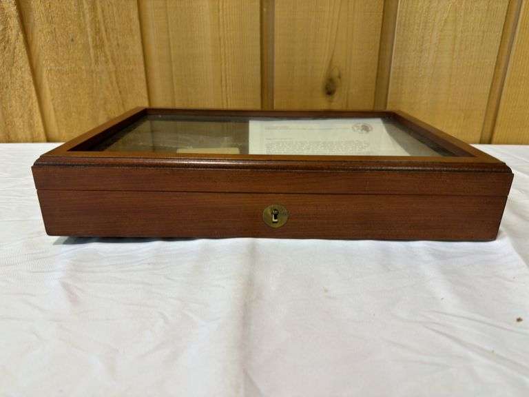 Colt 150 Year Commemorative Gun Case with Glass Lid and Belt Buckle.  No Key.