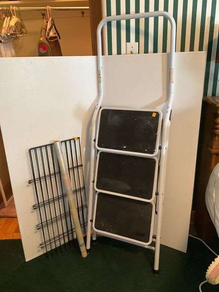 Metal Step Ladder, Metal Dog Crate Pannels, And Wallpaper Wrapping ...