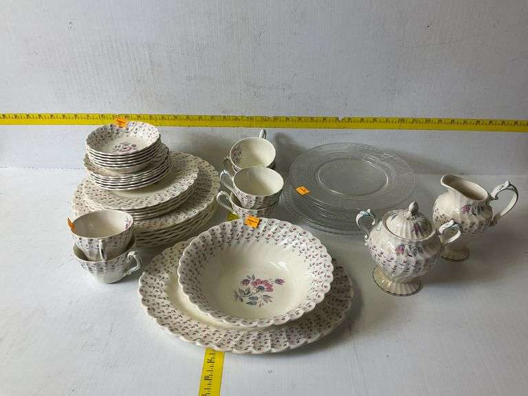 Miniature Mott China Set, Clear Glass Dishes
