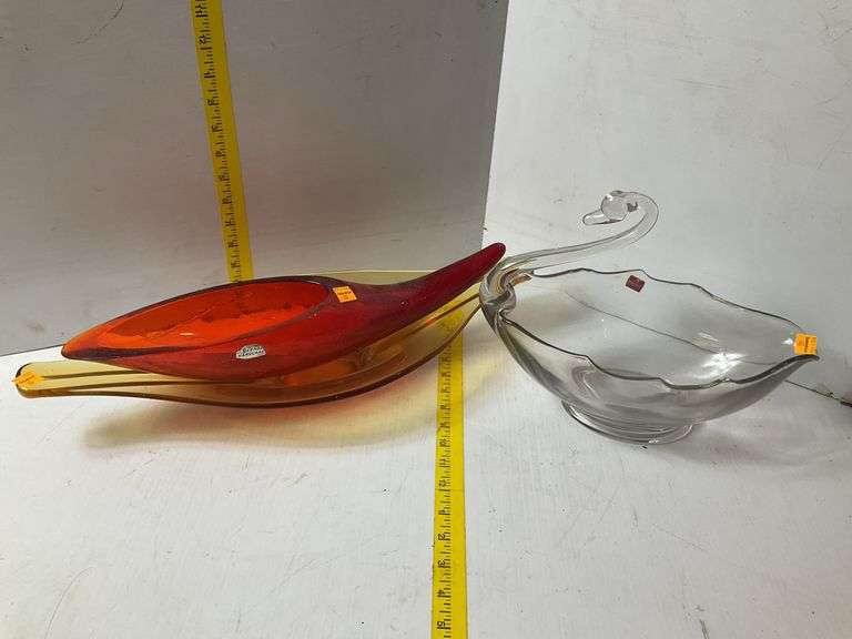 Viking Glass Bowl, Blenko Glass Horn of Plenty, Viking Glass Swan