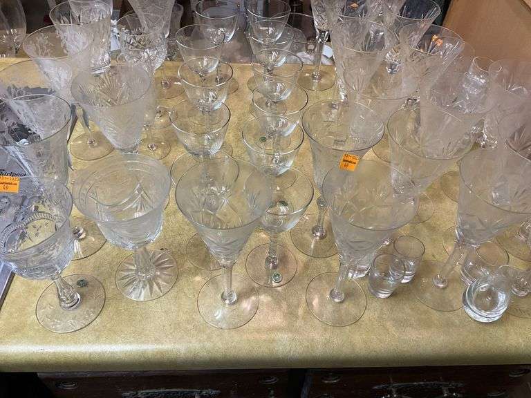 Assortment of Clear Wine and Water Glasses, Shot Glasses