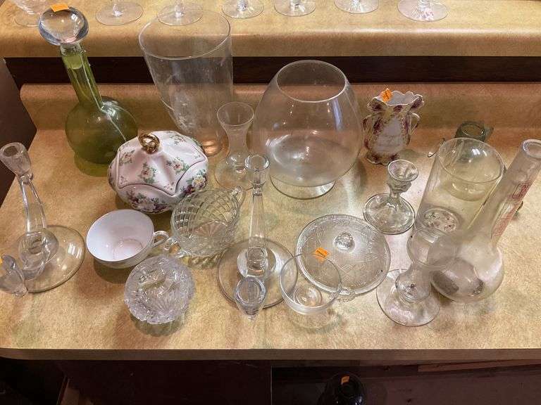 Assortment of Clear Glass, Porcelain China Items