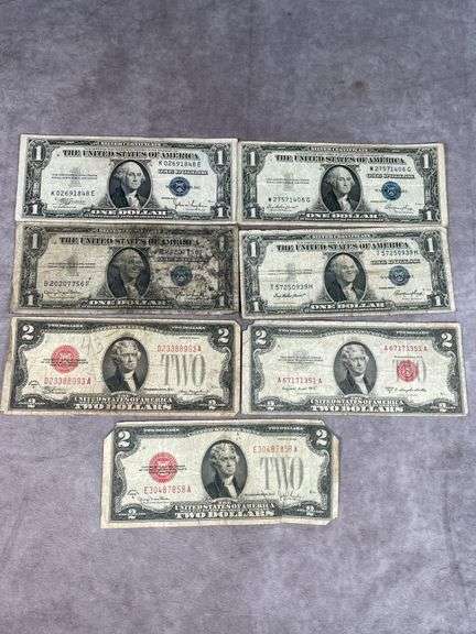 (4) $1 Silver Certificates 1935C,35D,(2)35E + (3) $2 U.S. Notes 1928D,28G,53D