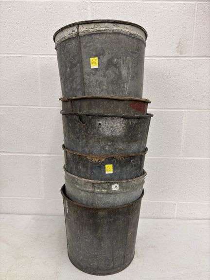 6 Galvanized syrup buckets ( have holes in walls used for display)