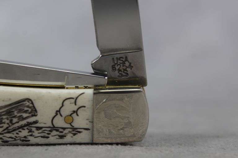 2015 CASE TRAPPER NATURAL BONE SEA/WHALE ETCH ENGRAVED BOLSTERS 6254