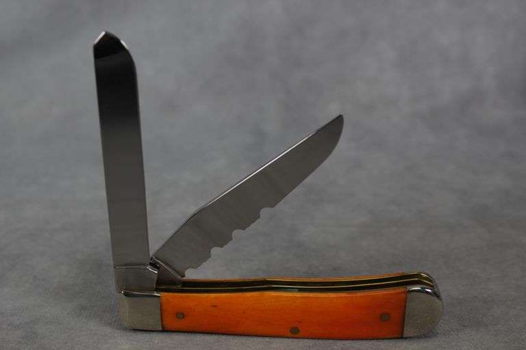 2014 CASE TRAPPER PERSIMMON ORANGE HALLOWEEN ETCH 6254