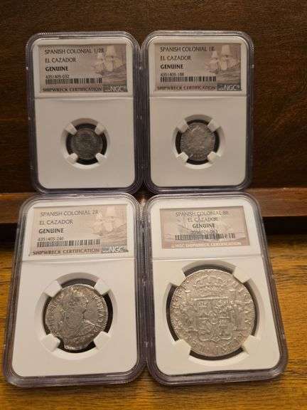 1783 1/2-R., 1-R., 2-R., 8-R. SPANISH COLONIAL SHIPWRECK EL CAZADOR NGC GRADED