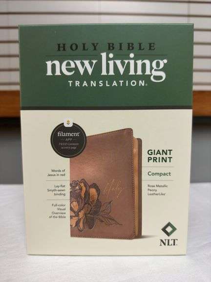New Living Translation NLT Giant Print Bible Rose Metallic Leather Like Peony Design