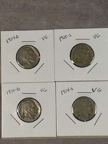 1920-D, 20-S, 24-D, 24-S Buffalo Nickels Four really nice partial horn coins Nice lot