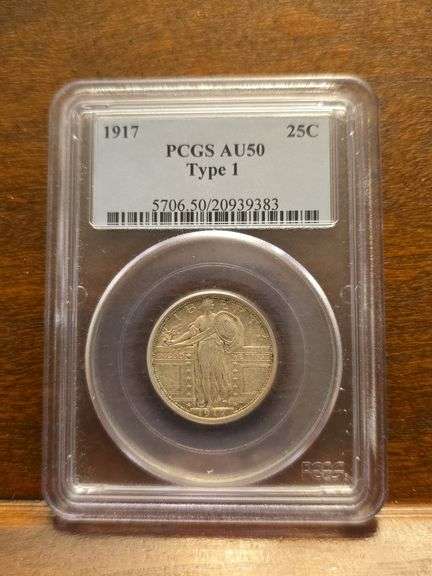 1917 TYPE-1 STANDING LIBERTY QUARTER PCGS AU50