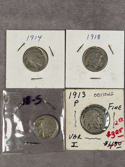1913-P Type I, 14-P, 18-P, 18-S Buffalo Nickels Better dates