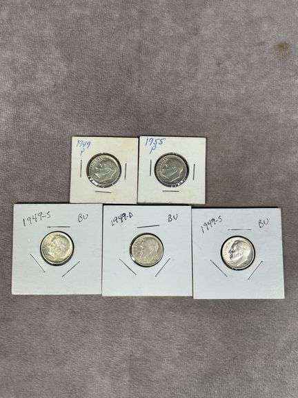 1949-P,49-D,(2)49-S and 55-P Roosevelt Dimes  Key Dates All very high grades  Rare this nice