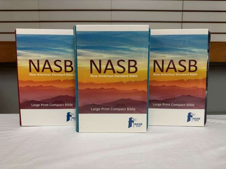 (3) NASB Large Print Compact Bibles Red, Teal, Purple All Leather Tex