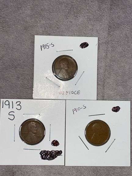 1910-S, 13-S and 15-S Lincoln Cents All Semi-Keys and nice collector grades