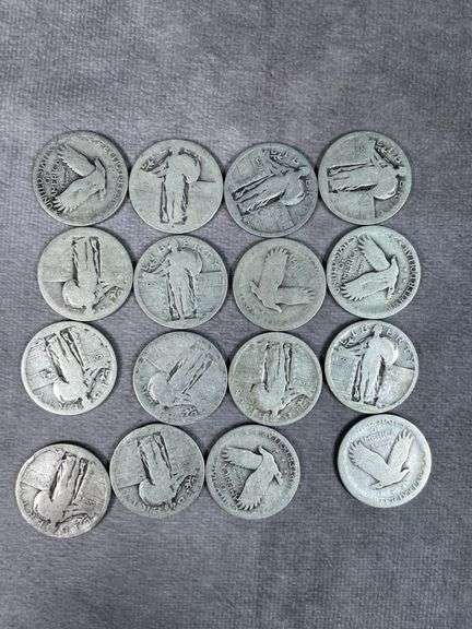(16) Dateless Standing Liberty Quarters $4 face