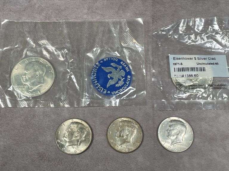 (2) 1971-S Silver Eisenhower Dollars + (3) 40% Silver Kennedy Halves