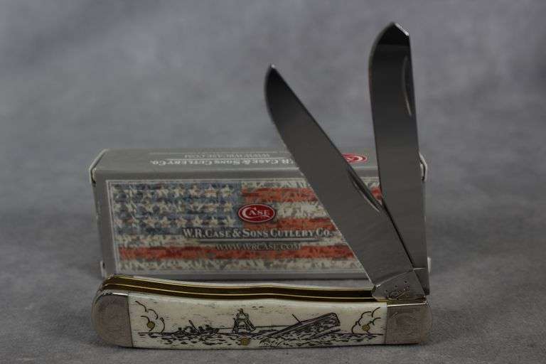2015 CASE TRAPPER NATURAL BONE SEA/WHALE ETCH ENGRAVED BOLSTERS 6254