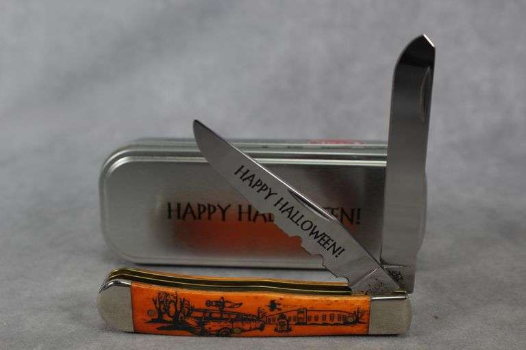 2014 CASE TRAPPER PERSIMMON ORANGE HALLOWEEN ETCH 6254