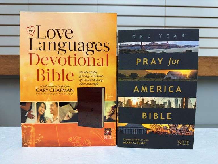 NLT Love Language Devotional Bible Brown Deluxe Softouch Edition, and One Year Pray for America NLT 