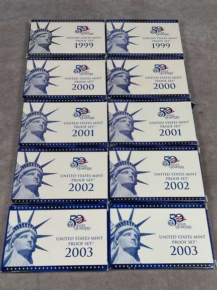 (10) State Quarters Proof Sets – (2) each 1999,2000,01,02,03