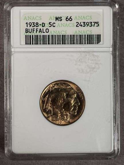 1938-D Buffalo Nickel ANACS MS66  Beautiful coin Hard to find any nicer