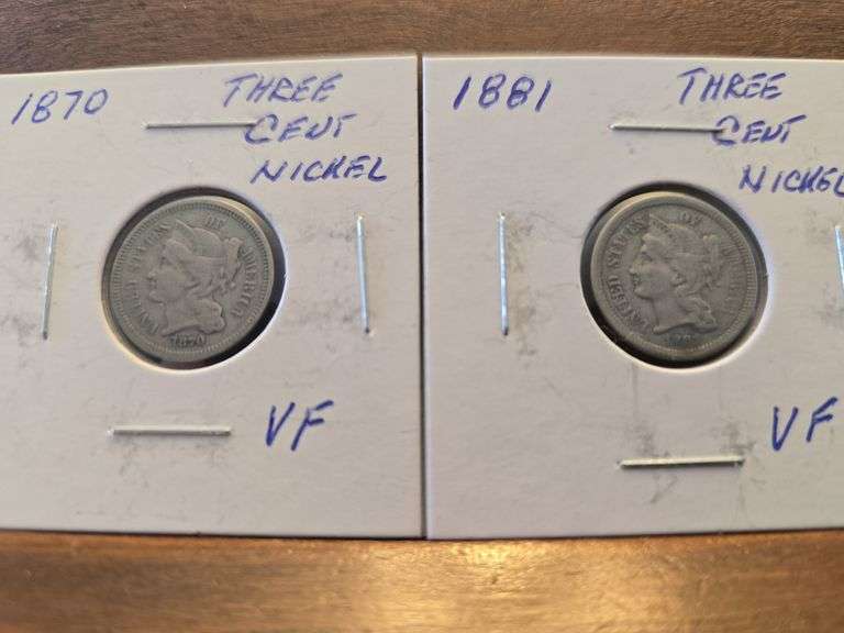 1870,1881 3-CENT NICKELS VF