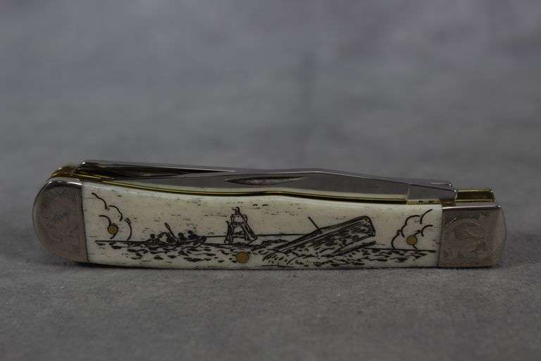 2015 CASE TRAPPER NATURAL BONE SEA/WHALE ETCH ENGRAVED BOLSTERS 6254