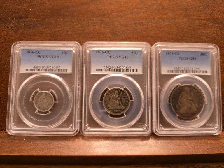 1876CC DIME VG10, 1876CC QUARTER VG10, 1876CC HALF G4 ALL PCGS
