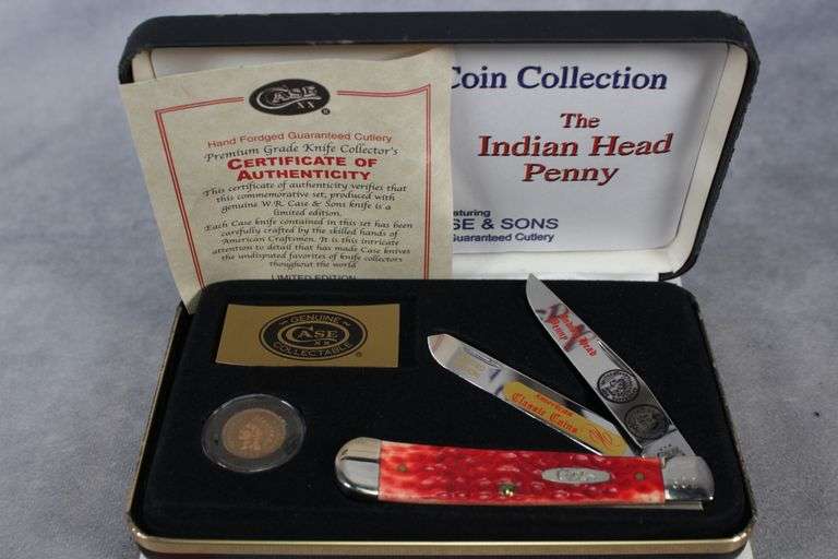 2002 CASE TRAPPER RED BONE INDIAN HEAD PENNY 6254