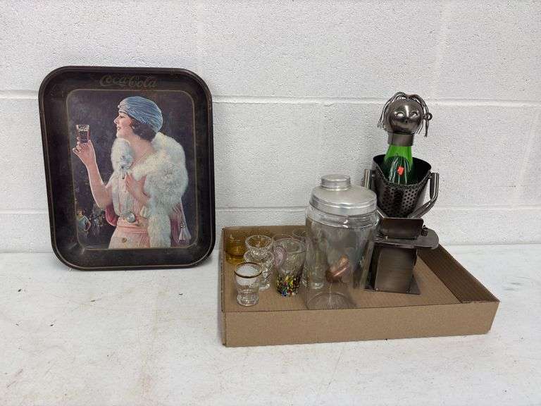 Coke Tray , shot glasses