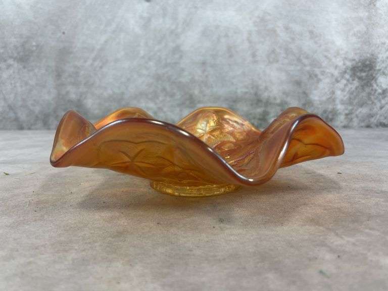 Millersburg Glass Little Stars Ruffled Bowl - Marigold