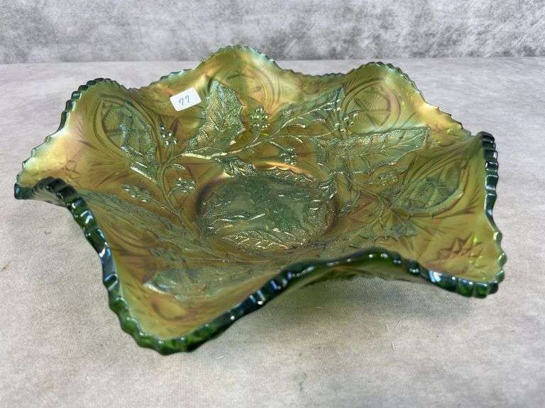 Millersburg Glass Holly Ruffled Bowl - Green