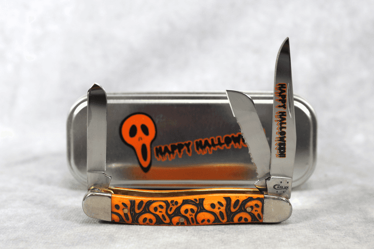 2016 CASE STOCKMAN PERSIMMOM ORANGE HALLOWEEN ETCH 6318 IN TIN