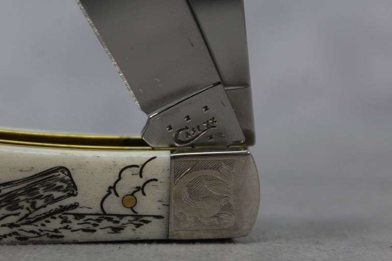 2015 CASE TRAPPER NATURAL BONE SEA/WHALE ETCH ENGRAVED BOLSTERS 6254