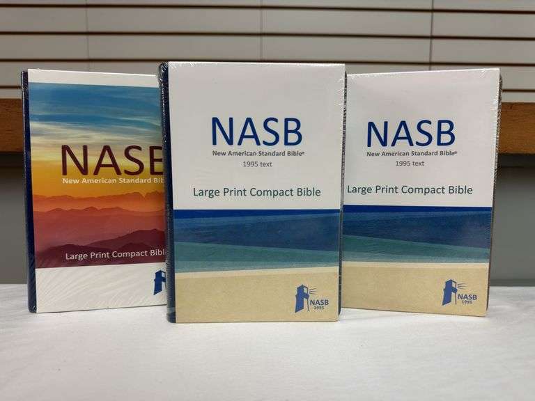 (2) NASB Large Print Compact Bible Blue Leather Tex, and NASB large Print Compact Bible Brown Leathe