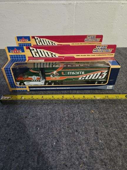 UNIVERSITY OF MIAMI DIE CAST TRUCKS NIB BID X 2