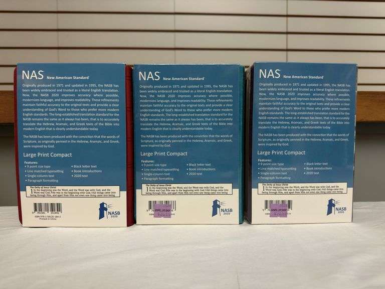 (3) NASB Large Print Compact Bibles Red, Teal, Purple All Leather Tex
