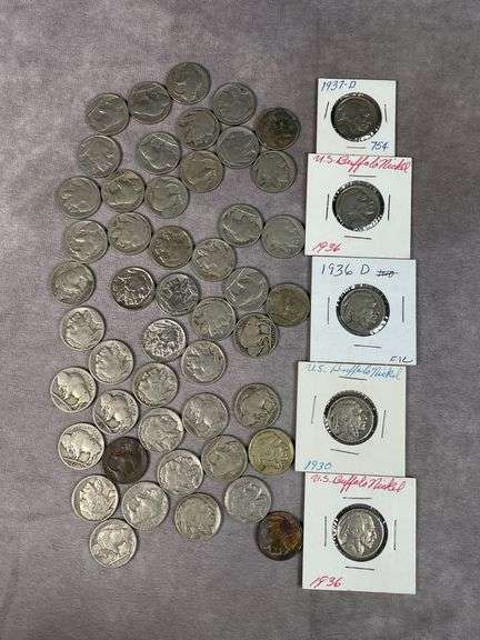 (53) Buffalo Nickels 1930-37  Some nice coins with close to full horns  Very nice Lot  Look!