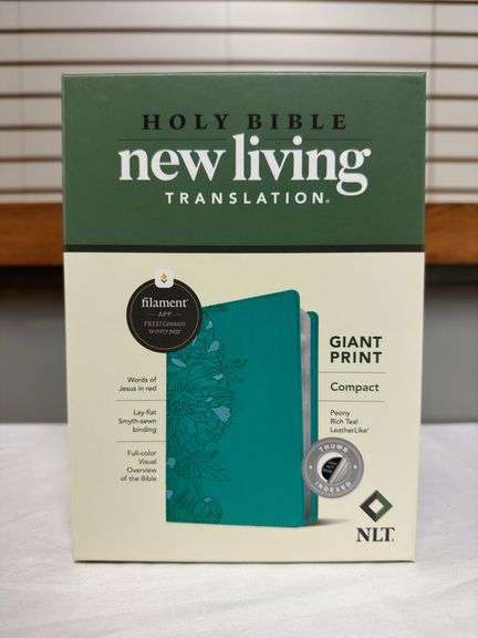 New Living Translation NLT Giant Print Bible Rich Teal Leather Like Peony Design