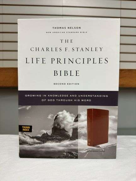 The Charles F. Stanley Life Principles NASB Brown Genuine Leather