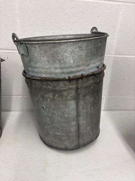 6 Galvanized Buckets , have holes in the walls used for displays