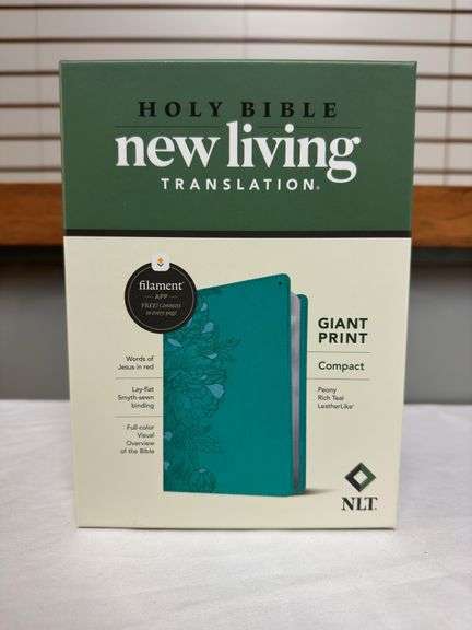 New Living Translation NLT Giant Print Bible Rich Teal Leather Like Peony Design
