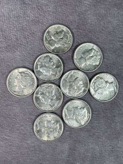 (9) Mercury Dimes 1934-40 All With Luster Very nice coins