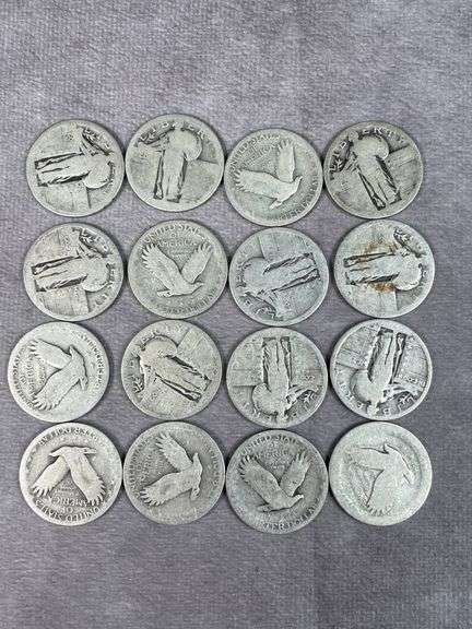 (16) Dateless Standing Liberty Quarters $4 face