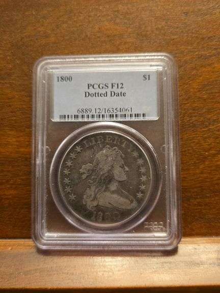 1800 BUST DOLLAR PCGS F12 DOTTED DATE RARE COIN