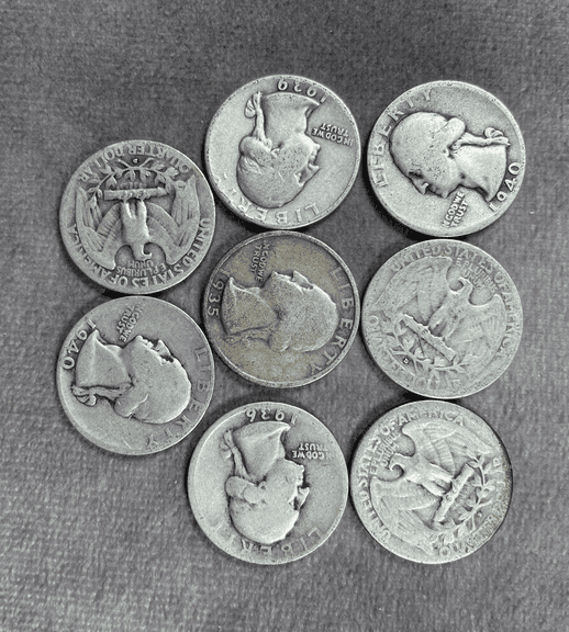 (8) Washington Quarters 1935-40  All mintmarked (3) “D” and (5) “S” mintmarks